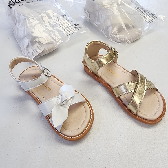 Kiderence Summer Sandals 2 Pairs Gold and White Size 9 NEW - Picture 1 of 7